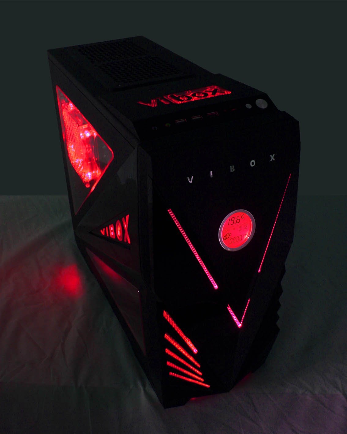 VIBOX Commando Red Midi Gaming PC Case Tower with Easy Access USB3